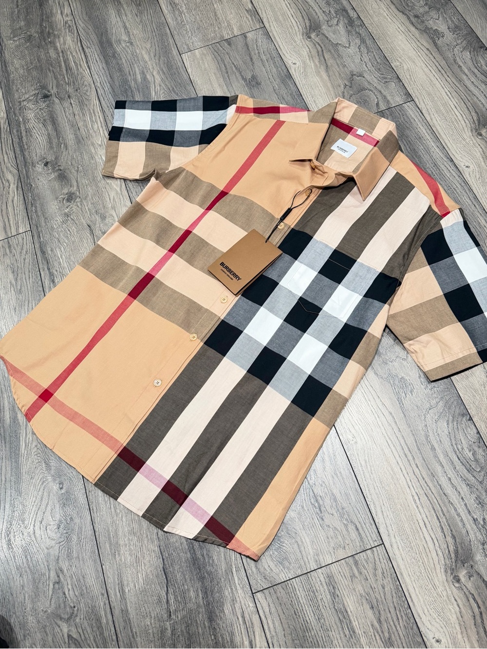 Burberry Beige, Black & Cream Signature Check Short Sleeve Button Shirt